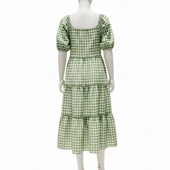 Zoco Daymaker Gingham Dress Green Cream Medium Large - Picture 4 of 4
